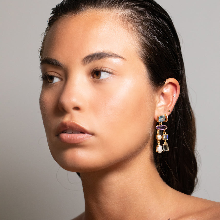 Multi Gem Drop Earrings