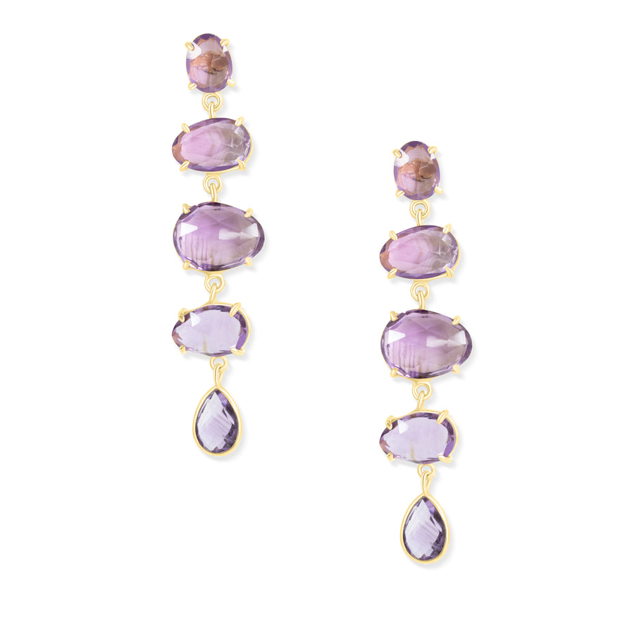 Amethyst Gold Rose Cut Earrings