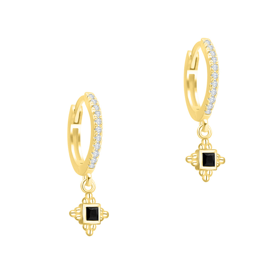 Onyx Cross Drop Earrings